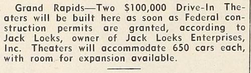 Beltline 3 Drive-In Theatre - June 47 Article From Jim Thompson
